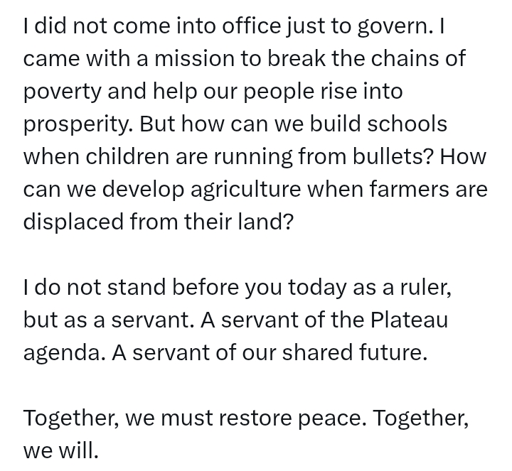 K*llings In Plateau State: 'These atr*cities didn’t begin with me, nor with the past Governors' - Mutfwang