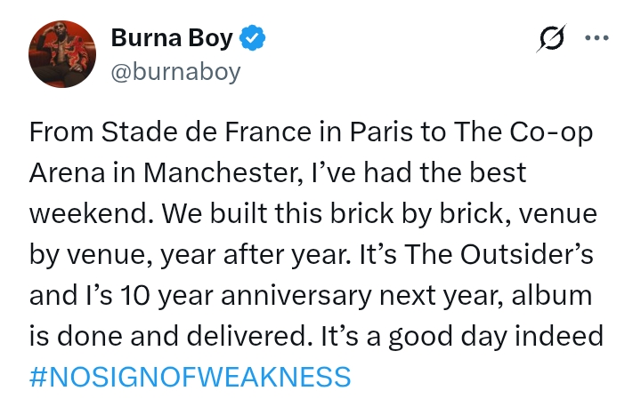 Photos: Burna Boy's performance from Stade de France in Paris to The Co-op Arena in Manchester