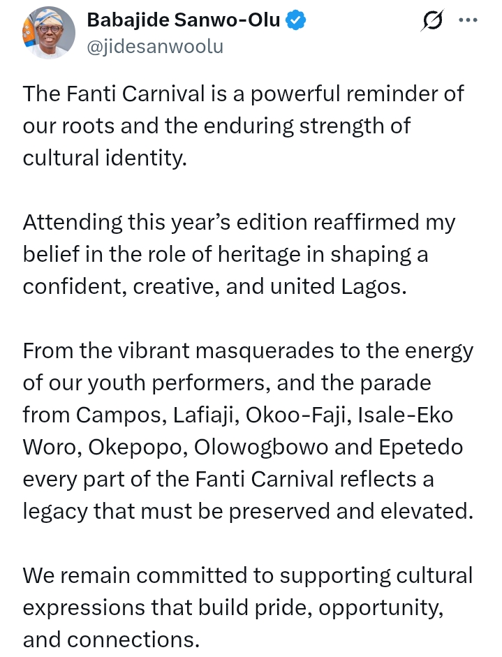 Lagos Fanti Carnival: Photos - 'Enduring strength of cultural identity' - Sanwo-Olu