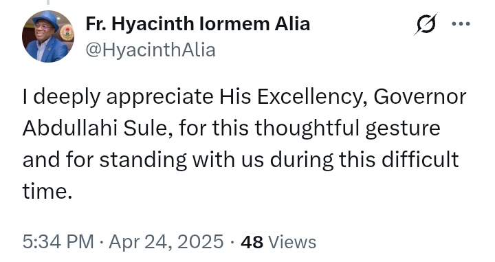K*llings In Benue State: Governor Alia receives Nasarawa Deputy Governor, Akane, on condolence visit