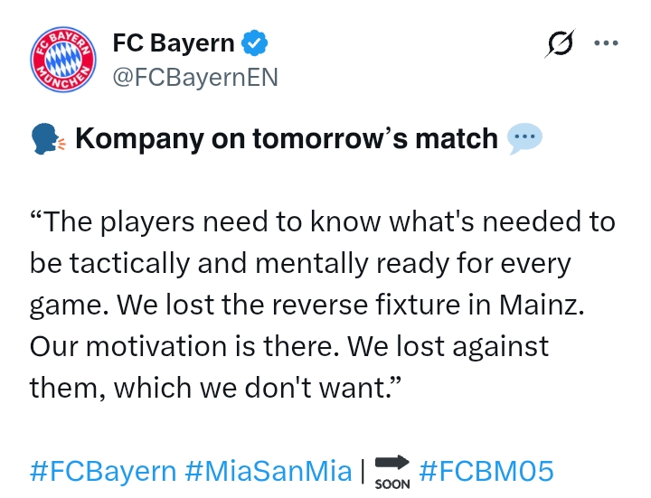 Bundeliga 2024/25: Bayern Munich V Mainz 05 - 'We don't want to lose against them' - Kompany