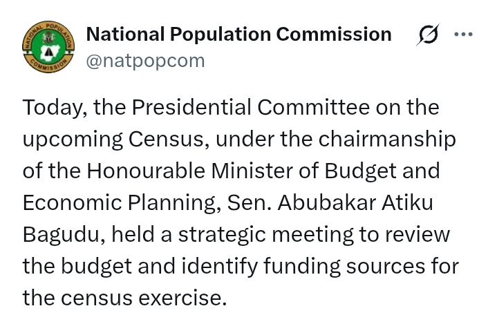 National Population: Presidential Committee hold strategic meeting to review budget for census exercise