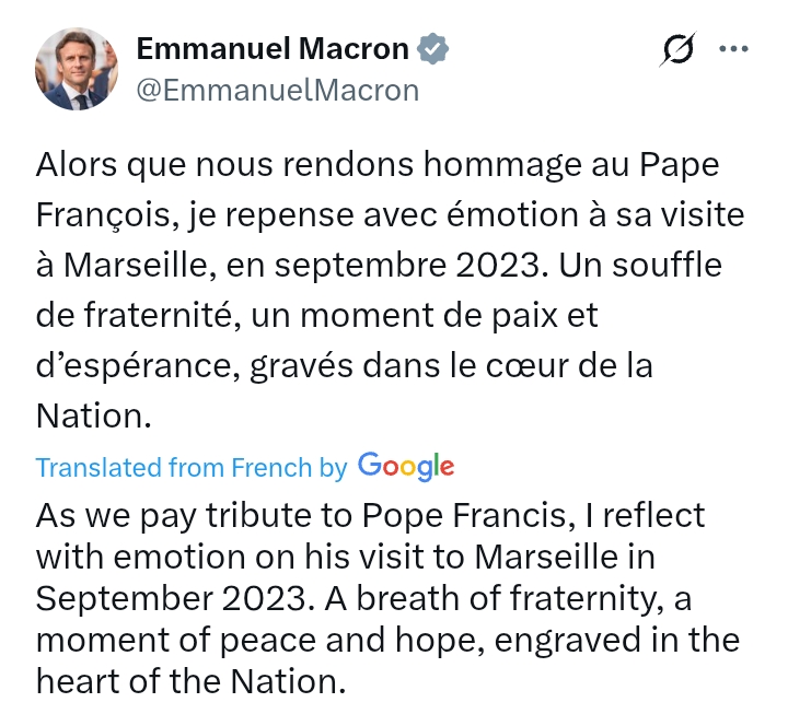 Pope Francis Passes At 88: President Macron reflects on Holy See's visit to Marseille in 2023