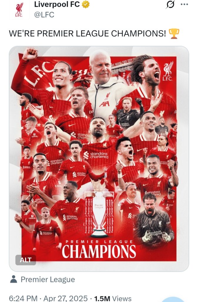 Premier League 2024/25: Liverpool 5-1 Tottenham - Reds win record-equalling 20th league title with wallop of Tottenham