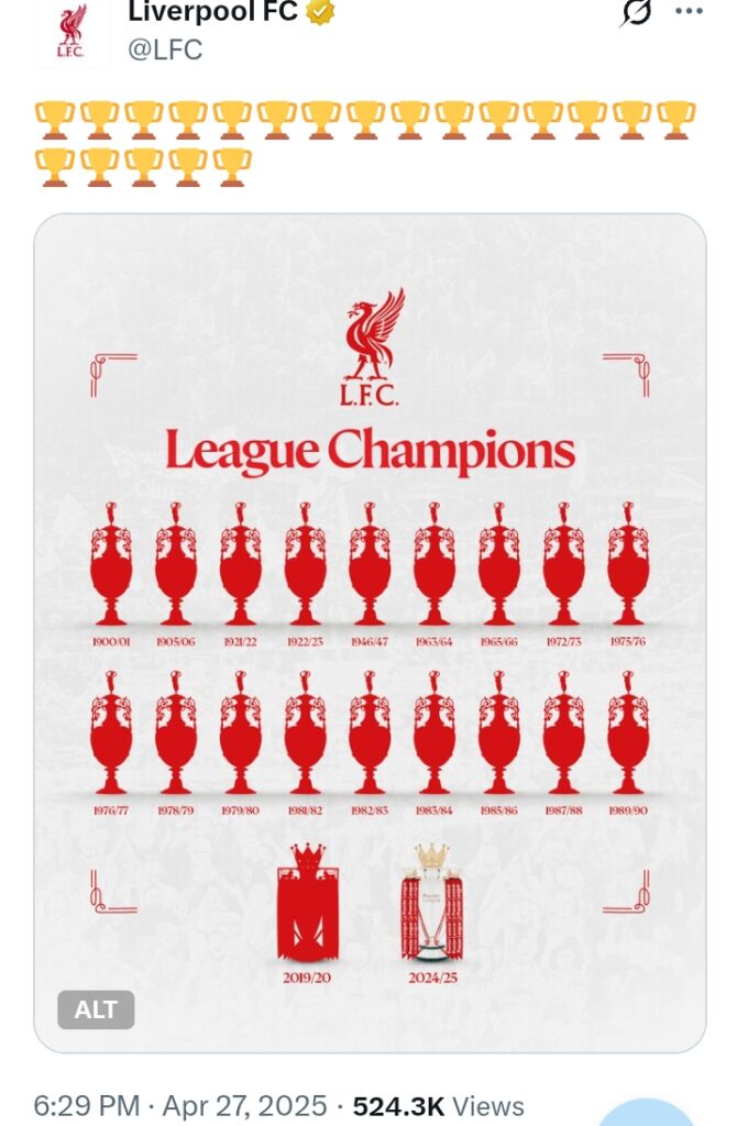 Premier League 2024/25: Liverpool 5-1 Tottenham - Reds win record-equalling 20th league title with wallop of Tottenham