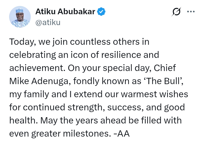 Mike Adenuga At 72: 'An icon of resilience and achievemen' - Atiku