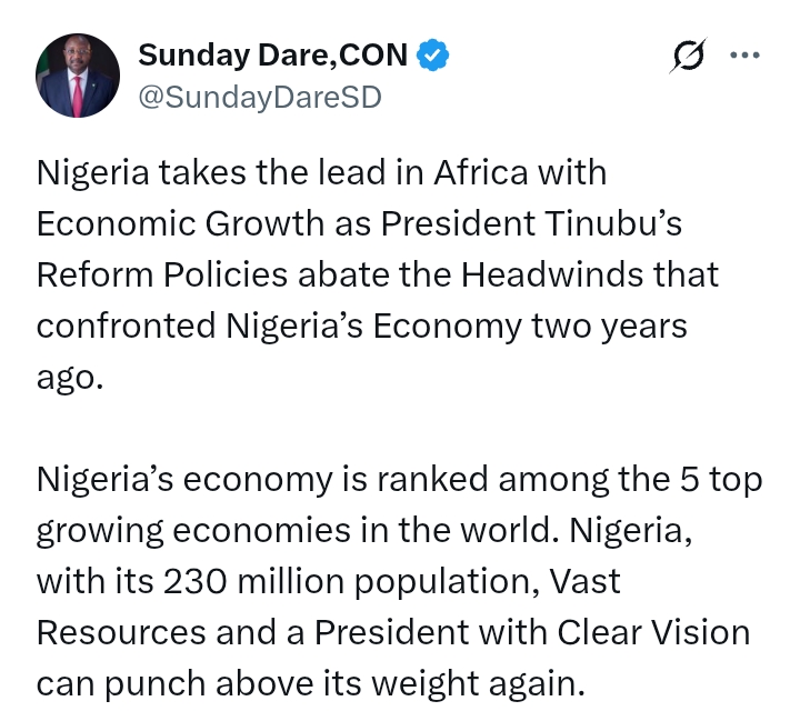 'Nigeria’s economy is ranked among the 5 top growing economies in the world' - Presidency