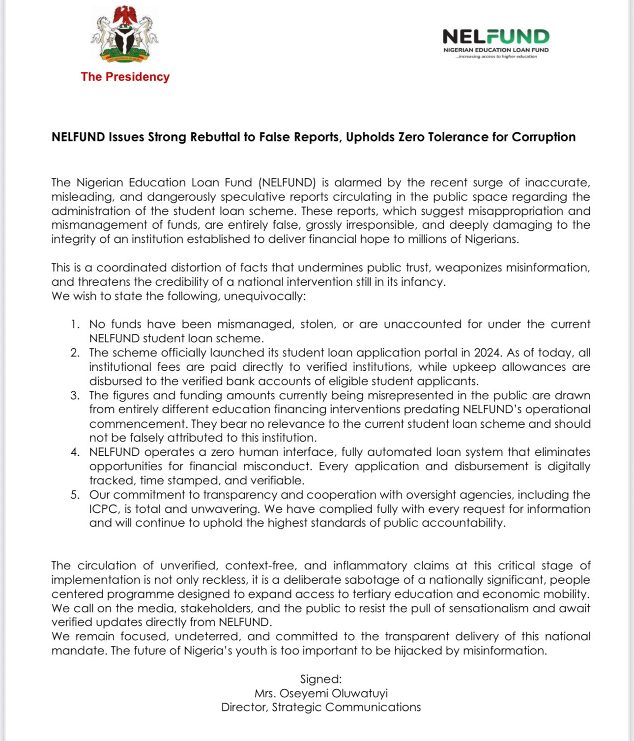 NELFUND: We 'stand on transparency'