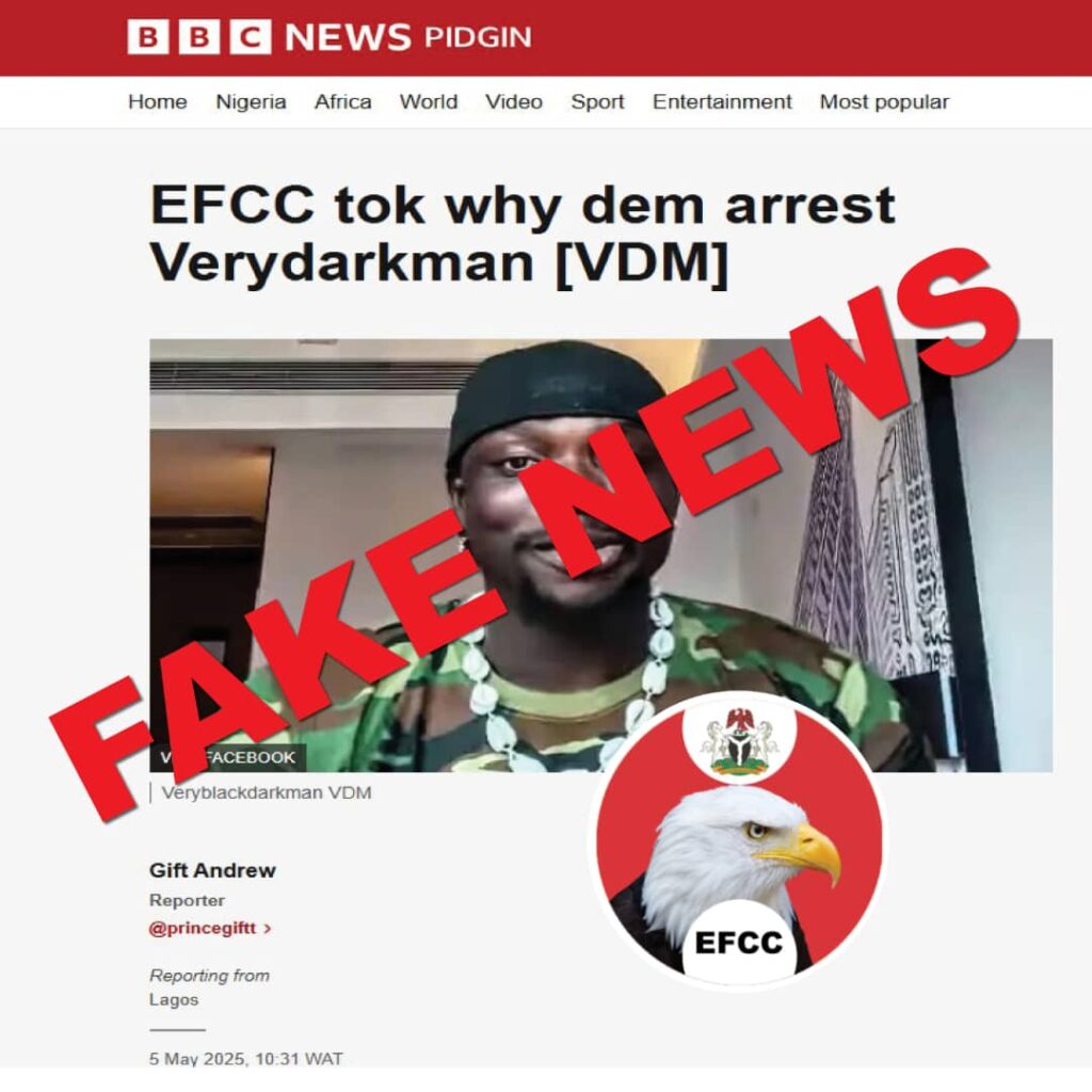 EFCC reacts to 'fake news' on arrest of VeryDarkMan