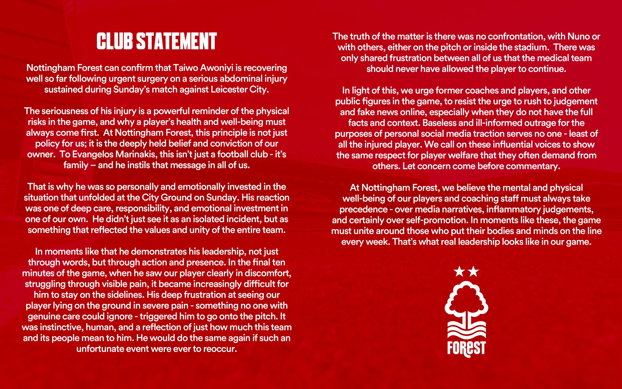 Taiwo Awoniyi: Nigerian striker 'recovering well following urgent surgery on serious abdominal injury' - Nottingham Forest