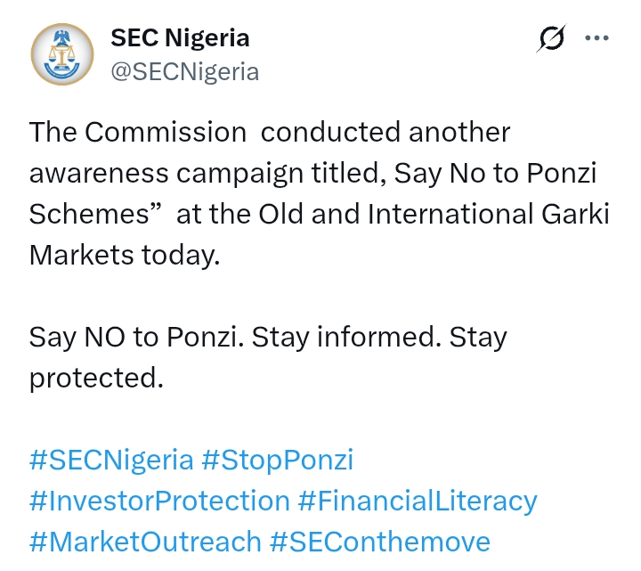SEC conducts 'Say No To Ponzi Schemes' awareness campaign in Abuja