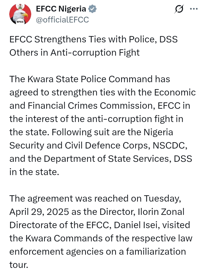 EFCC strengthens ties with Police, DSS, in anti-corruption fight