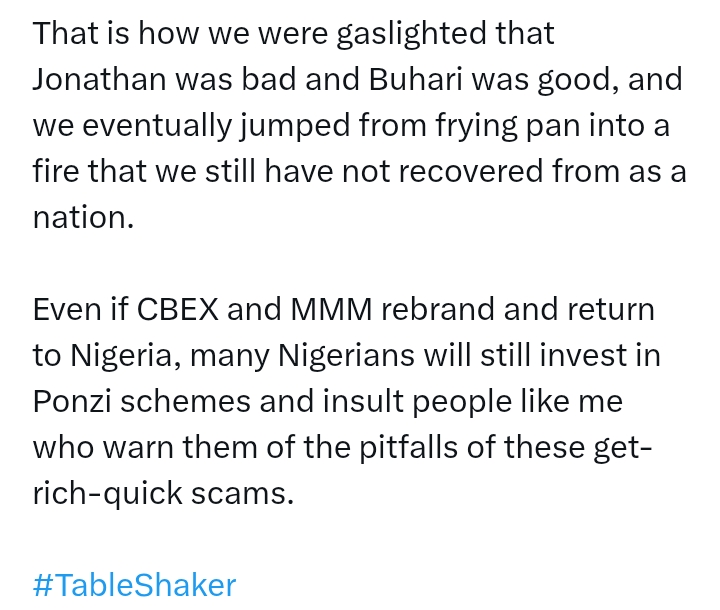 'Even if CBEX and MMM rebrand and return to Nigeria, many Nigerians will still invest in Ponzi schemes' - Reno Omokri