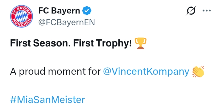 Bundesliga 2024/25: 'First season, first trophy' for Vincent Kompany