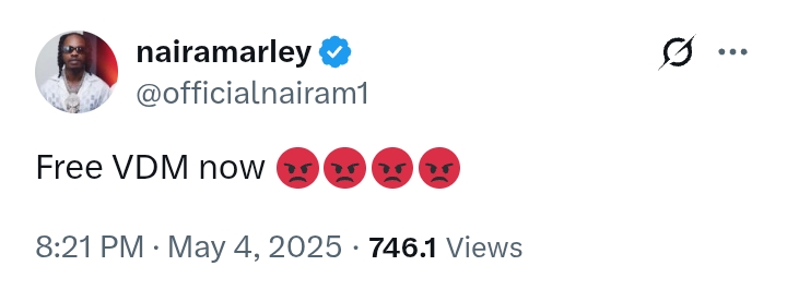 'Free VDM now' - Naira Marley calls for release of VeryDarkMan