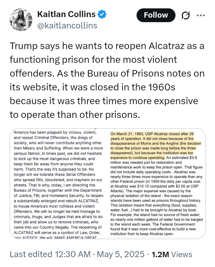 United States: 'President Trump's proposal of reopening Alcatraz Prison is not a serious one' - Pelosi