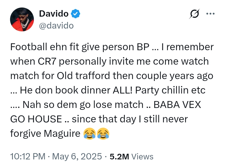 'Football ehn fit give person BP' - Davido