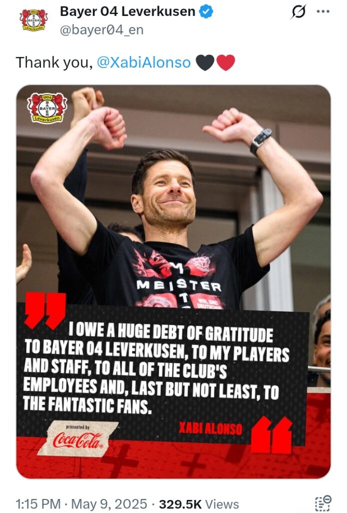 Bayer Leverkusen: 'I owe a huge debt of gratitude to Bayer and the fans' - Alonso