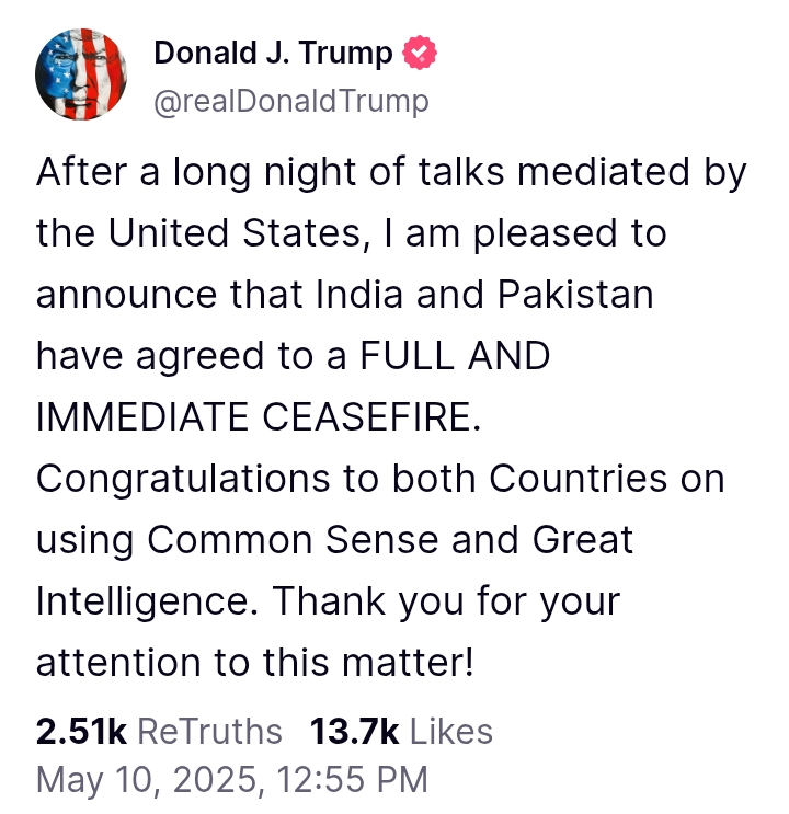 India V Pakistan: Both sides agree to 'full and immediate ceasefire'