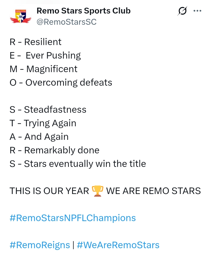 NPFL 2024/25: Remo Stars 4-1 Ikorodu City - This is what REMO STARS stands for