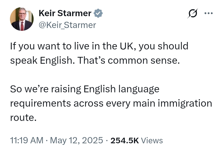 United Kingdom: 'You want to live in the UK, you should speak English' - PM Starmer