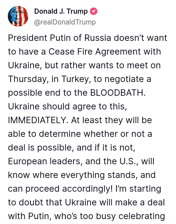Russia-Ukraine: Trump wants Zelenskky to have a meeting with Putin 'to negotiate a possible end to the bl*odbath'
