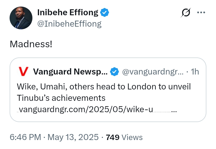 'M*dness!' - Lawyer Inibehe Effiong reacts to govt officials heading to London 'to unveil Tinubu's achievements'