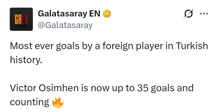 Turkish Cup 2024/25: Trabzonspor 0-3 Galatasaray - Osimhen emerge 'foreign player' with most goals in a season in Yellow-Reds jersey