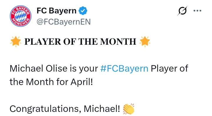 Bayern Munich: Michael Olise emerge Player Of The Month for April