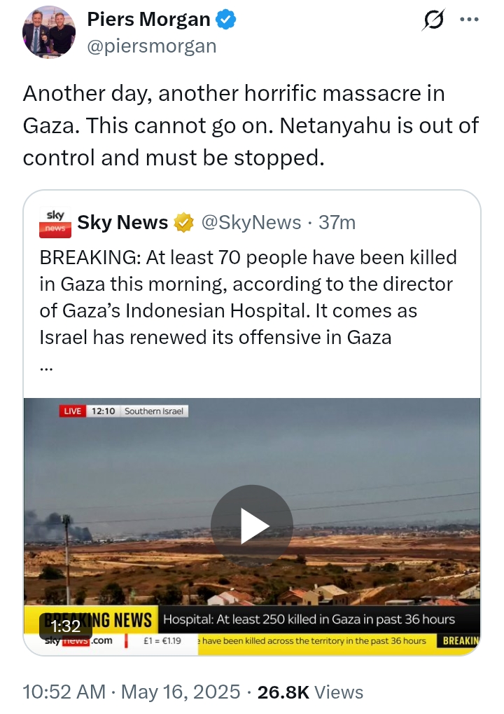 Israel V Hamas: 'Netanyahu is out of control and must be stopped' - Piers Morgan