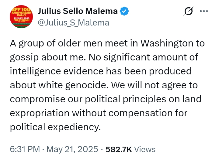 SA-US: 'A group of older men meet in Washington to gossip about me' - Julius Malema