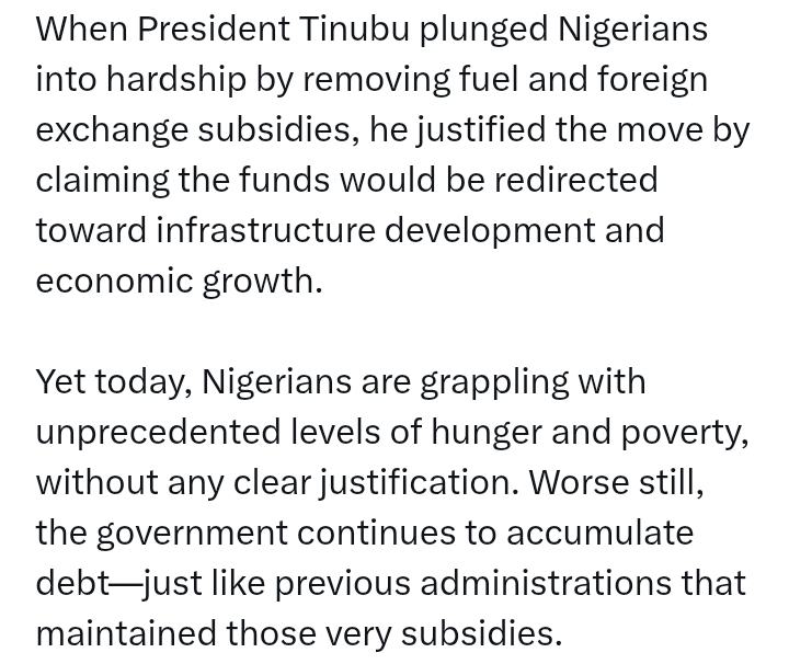 'The President plunged Nigerians into hardship by removing fuel and foreign exchange subsidies' - X user's reaction after Tinubu sought approval of NASS to borrow $21.5bn
