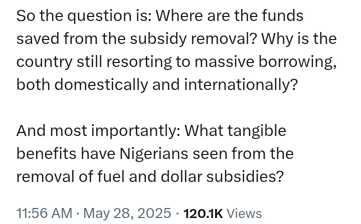 'The President plunged Nigerians into hardship by removing fuel and foreign exchange subsidies' - X user's reaction after Tinubu sought approval of NASS to borrow $21.5bn