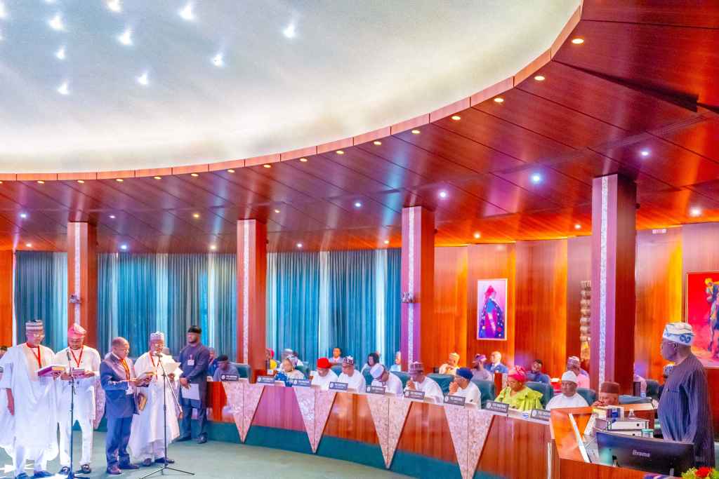 President Tinubu swear in newly appointed INEC commissioners and members of Board of the Code of Conduct