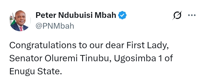 First Lady, Oluremi Tinubu, honoured with Ugosimba 1 of Enugu State title