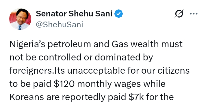 'Nigerians are paid $120 monthly wages while Koreans are paid $7k' - Senator Sani