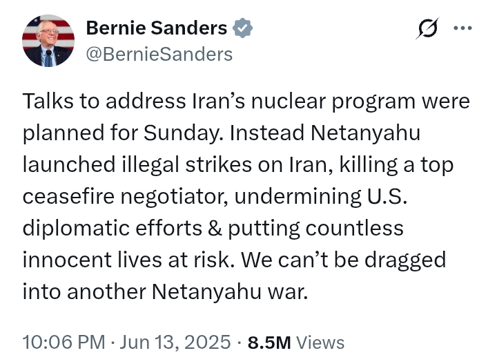Iran V Israel: America 'can’t be dragged into another Netanyahu w*r' - US Senator, Sanders