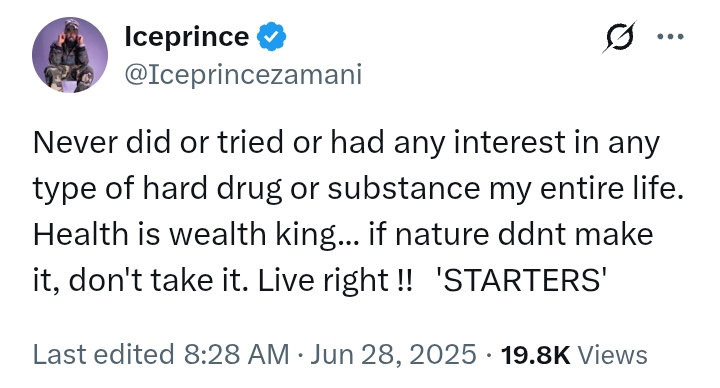 'Never did or tried any type of hard dr*g in my entire life' - Ice Prince