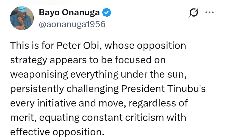 Presidency explains to Peter Obi why President Tinubu travelled to Saint Lucia