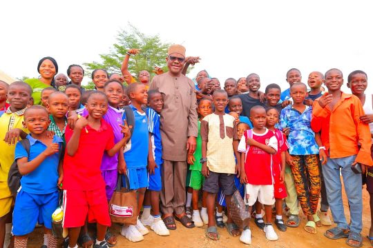 Abuja: Photos – Wike happy as Primary School pupils greet him as he inspects Bridge project