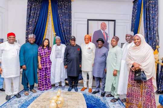 Ganduje, APC NWC members visit Eno and Akpabio at the Senate President's residence in Uyo ahead of the Governor's official defection to the 'Broom' Party