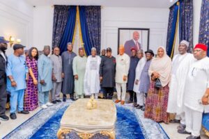 Ganduje, APC NWC members visit Eno and Akpabio at the Senate President's residence in Uyo ahead of the Governor's official defection to the 'Broom' Party