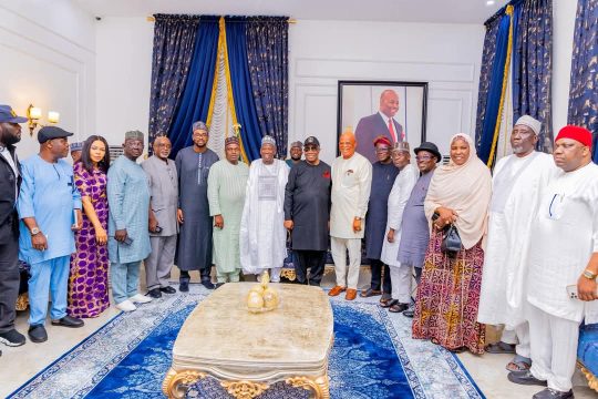 Ganduje, APC NWC members visit Eno and Akpabio at the Senate President’s residence in Uyo ahead of the Governor’s official defection to the ‘Broom’ Party