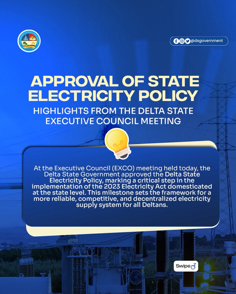 Delta State Executive Council approves State Electricity Policy for 'improved electricity'