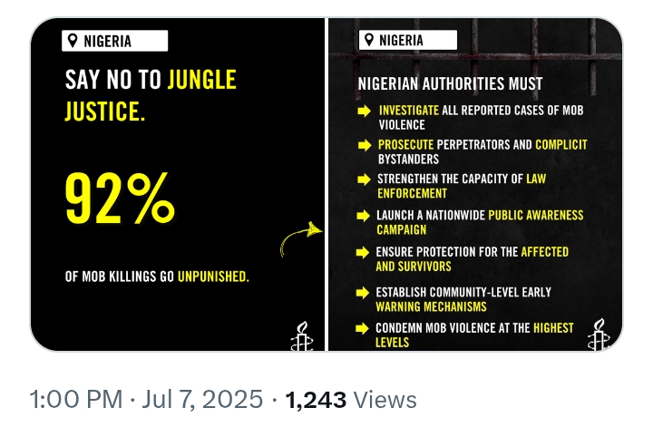 'Nigerian authorities must investigate all reported cases of mob v*olence' - Amnesty International
