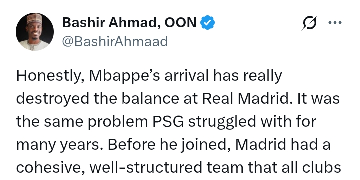 'Mbappe’s arrival has really destroyed the balance at Real Madrid' - Bashir Ahmad