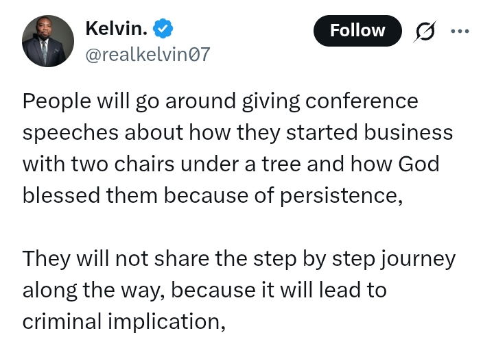 X User shares sentiment on how 'people go around making speeches on how they started business and failed to share step by step journey'