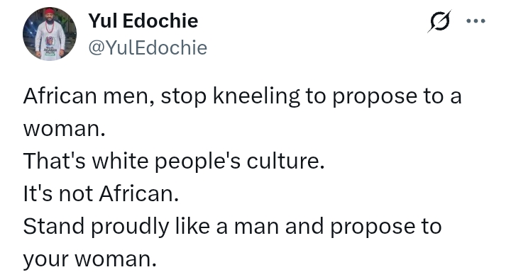 'African men, stop kneeling to propose to a woman' - Yul Edochie