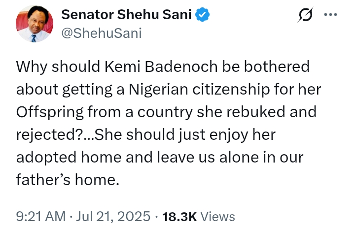'Kemi Badenoch should enjoy her adopted home and leave Nigeria alone' - Senator Sani