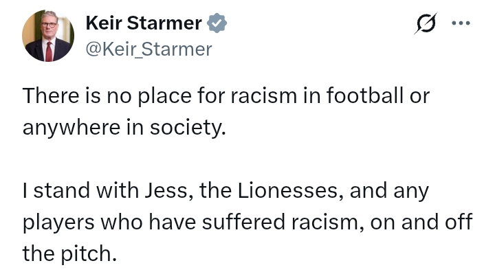 'No place for racism in football' - PM Starmer
